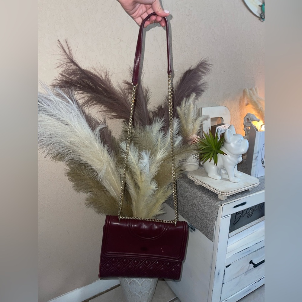 Tory Burch Maroon Convertible Leather Handbag